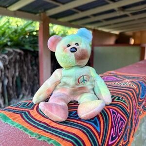 3 FOR $15 DEAL / TY Beanie Baby Peace Bear Tie Dye Plush 1996 Vintage - PVBUNDLE